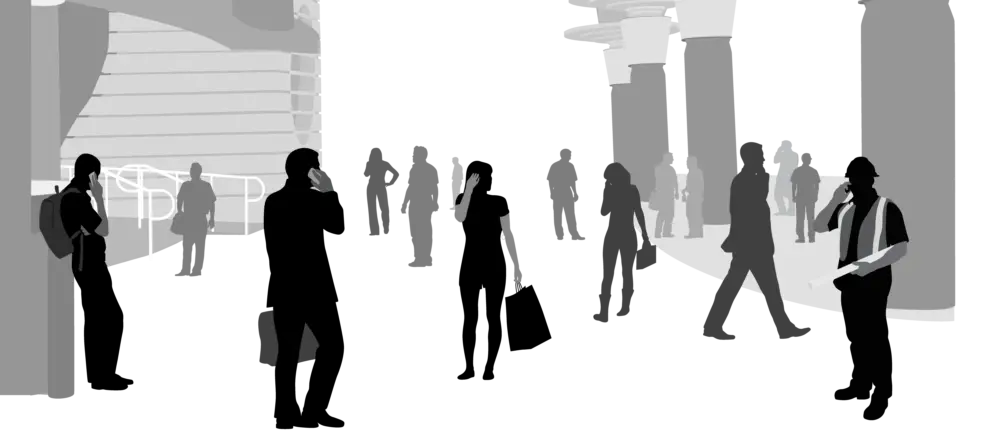 Easy On Hold | Blog - Depiction of phone caller experiences using silhouoettes of people on phones