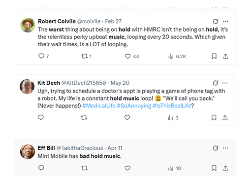 Complaints on X about bad hold music