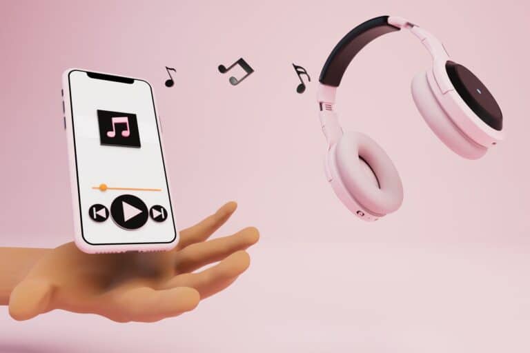 Easy On Hold | Blog - An illustration of good hold music and how it affects mood; happy notes float on a soft pink background.