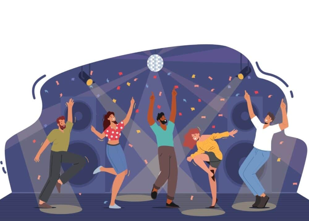 Easy On Hold | Blog - People dancing joyfully under disco lights, representing just a portion of the benefits of great common hold music.