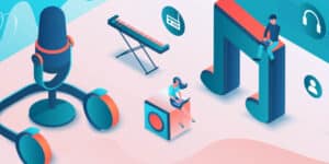 Modern illustration showcasing streaming business music in retail spaces and how it can affect customers, employees, and even sales.